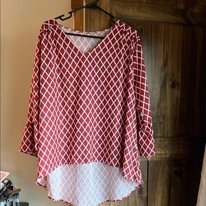 Red Geometric Women's Silky High Low Tunic Top Sz XL (14/16)
